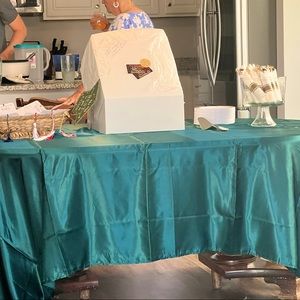 3 Hunter Green Satin Tablecloths (2 72x120 rectangular and 1 90x132 rectangular)